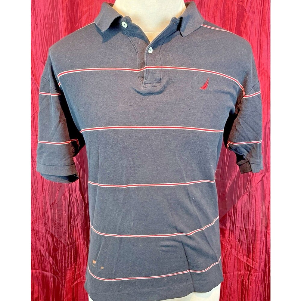 Mens Nautica 100% Pima Cotton Striped SS Casual Golf Polo Shirt sz Lg